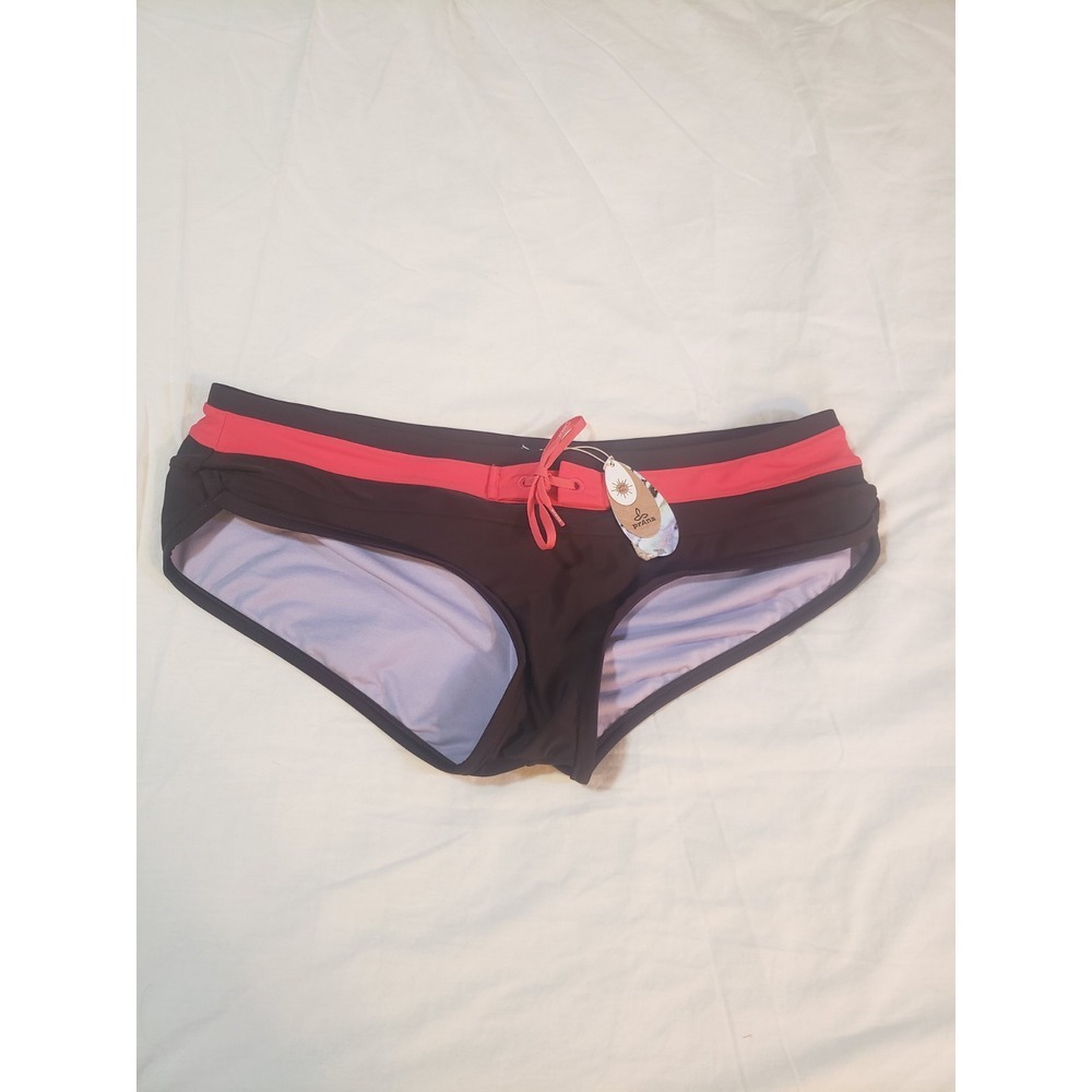 Prana Womens Tobago Bikini Bottom L Black Full High Waist SPK‎ Tobago Swimwear